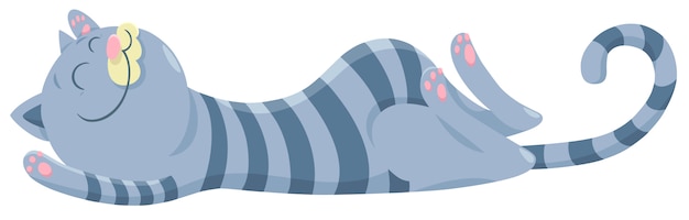 Cartoon Illustration of Happy Sleeping Cat