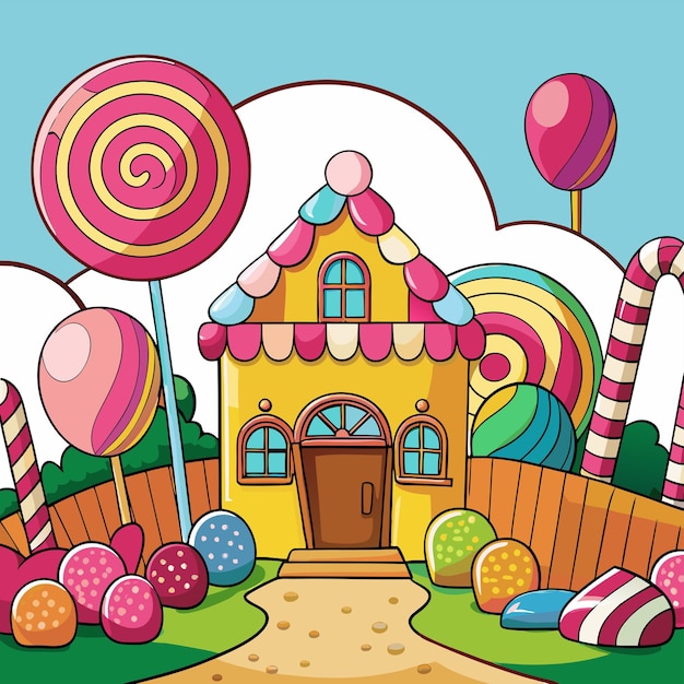 Vector a cartoon illustration of a house with a candy cane and a house with a candy cane