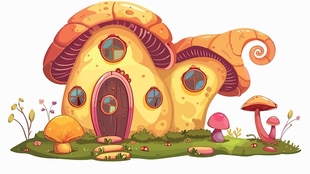 Vector a cartoon illustration of a house with mushrooms and mushrooms