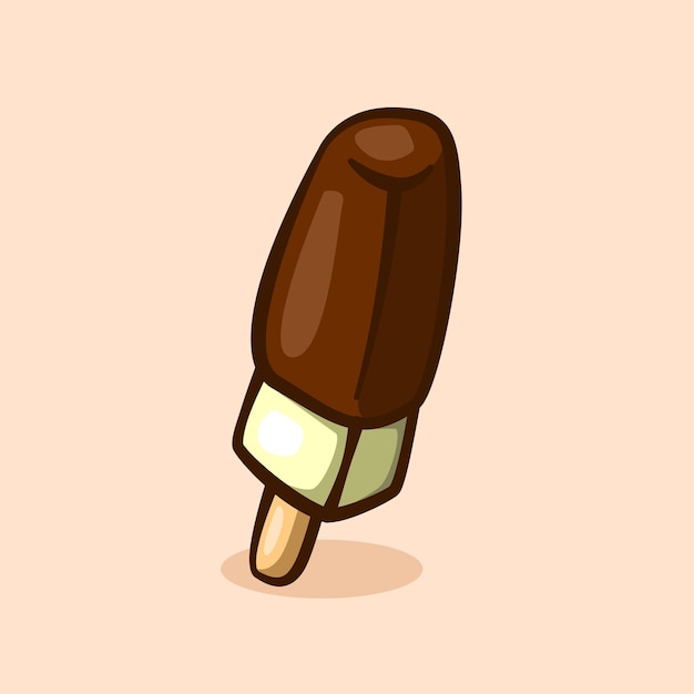 cartoon illustration of ice cream stick with melted chocolate