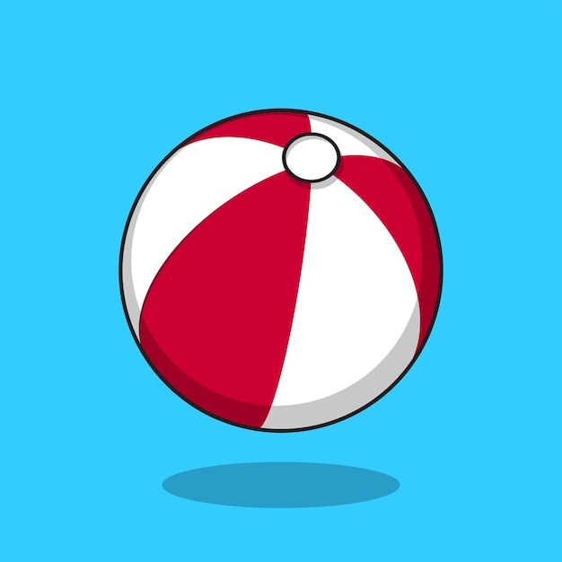 Cartoon illustration of an inflatable redwhite ball with a shadow on a blue background