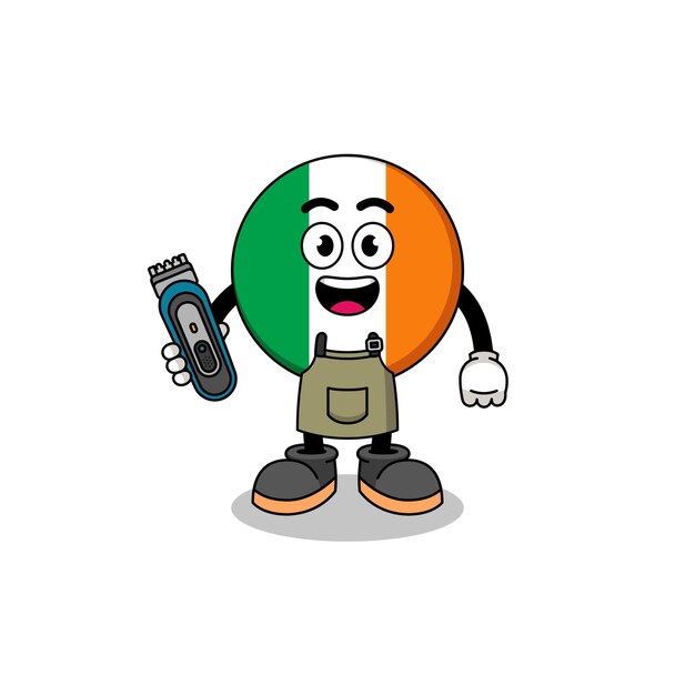 Cartoon Illustration of ireland flag as a barber man character design