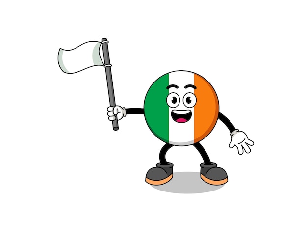 Cartoon Illustration of ireland flag holding a white flag character design