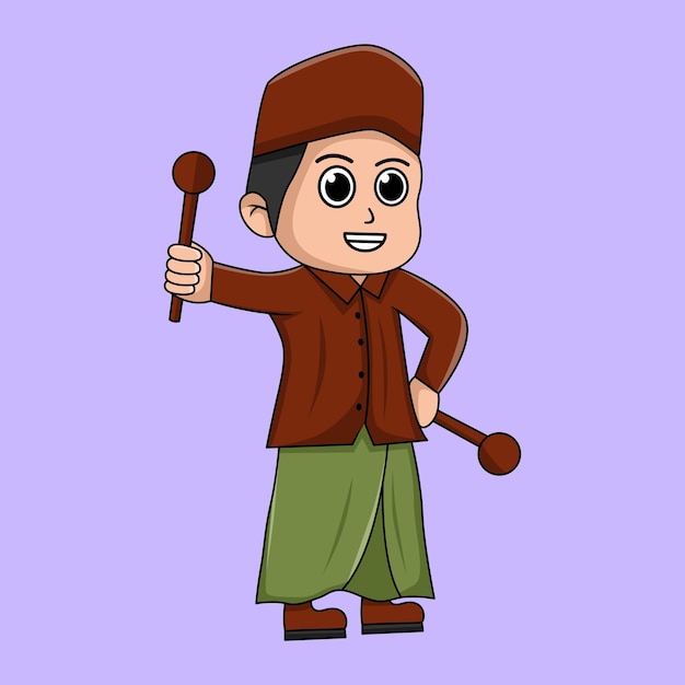 Cartoon illustration of an Islamic child doing a learning activity