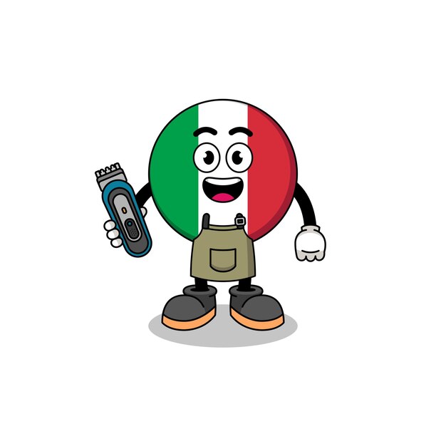 Cartoon Illustration of italy flag as a barber man character design