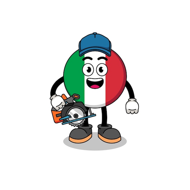 Cartoon Illustration of italy flag as a woodworker character design