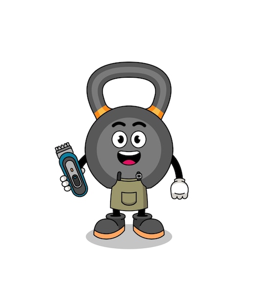 Cartoon Illustration of kettlebell as a barber man