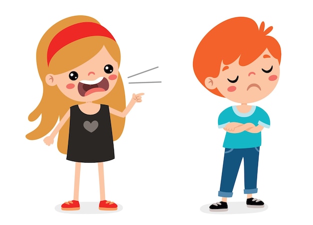 Cartoon Illustration Of Kids Quarrel