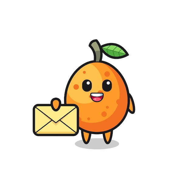 Cartoon illustration of kumquat holding a yellow letter , cute style design for t shirt, sticker, logo element