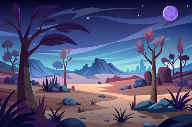 Vector a cartoon illustration of a landscape with mountains and trees