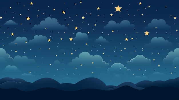 Vector a cartoon illustration of a landscape with the stars and the moon