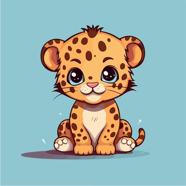 Cartoon illustration of a leopard cub with big eyes