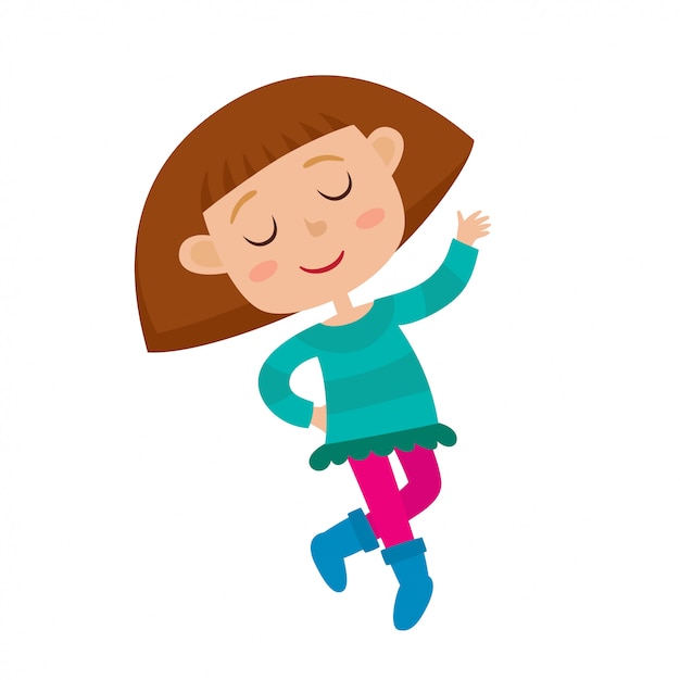   cartoon illustration of little girl dancing and smiling on the party isolated on white.