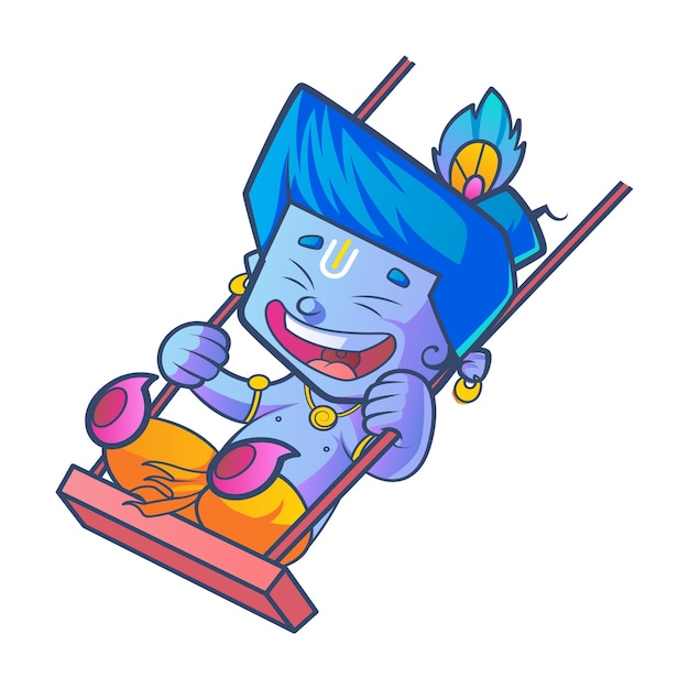 Cartoon Illustration of Little Lord Krishna With Swing