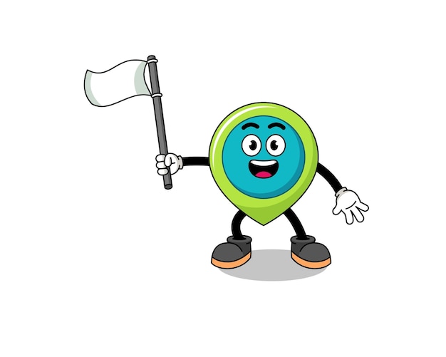 Cartoon Illustration of location symbol holding a white flag