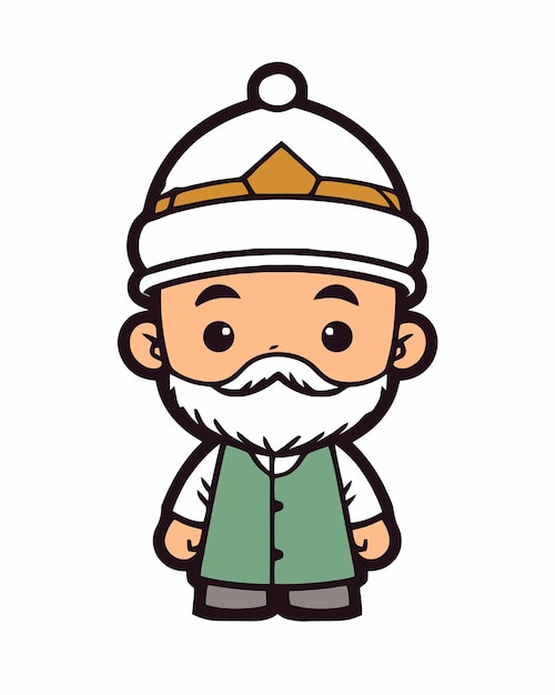 Cartoon illustration of a man with a beard and a hat