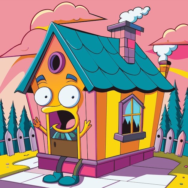 Vector a cartoon illustration of a man with a house with a cartoon character on it