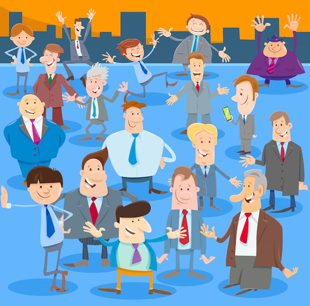 Cartoon Illustration of Men or Businessmen Large Group