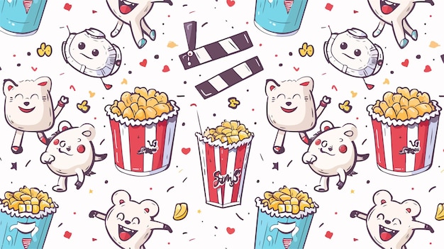 Vector a cartoon illustration of a movie scene with a pig and a box of popcorn