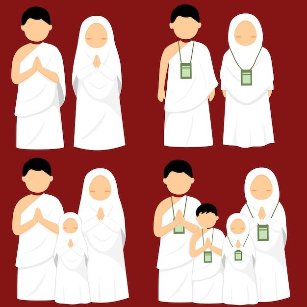 cartoon illustration of Muslim pilgrims performing Hajj Umrah