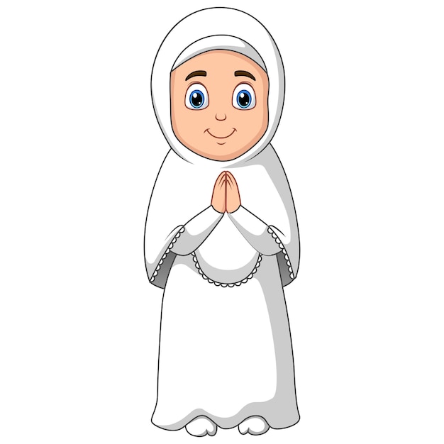 Cartoon illustration of a Muslim woman wearing white clothes