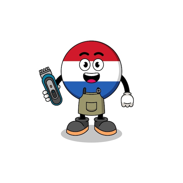 Cartoon Illustration of netherlands flag as a barber man character design