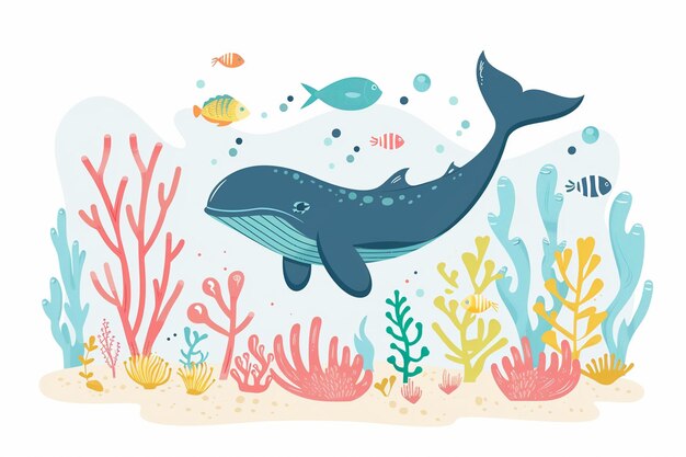 Vector cartoon illustration of ocean scene