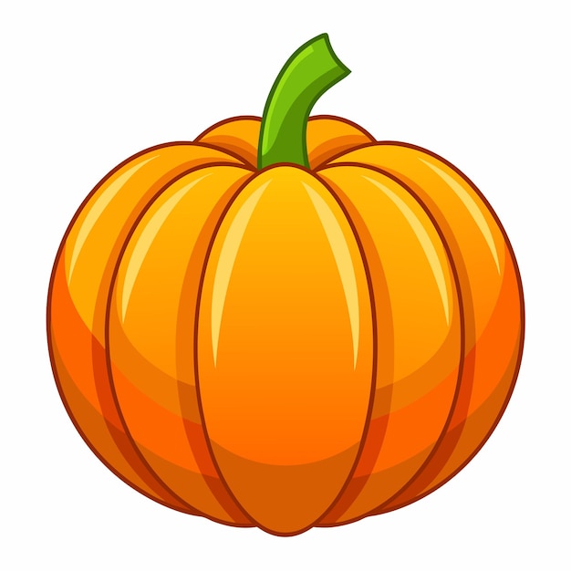 Vector cartoon illustration of an orange pumpkin with a green stem