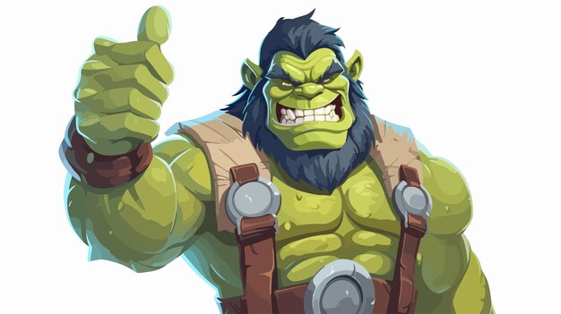 Vector cartoon illustration of orc man giving thumbs up