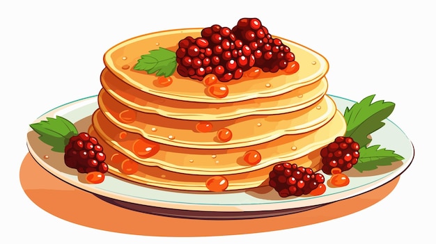 a cartoon illustration of pancakes with berries on the top