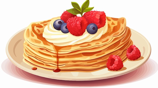 a cartoon illustration of a pancakes with raspberries on the top