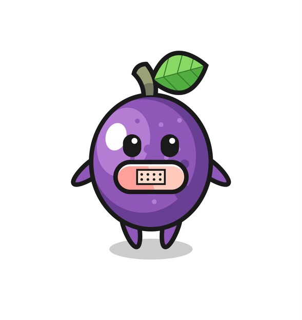 Cartoon Illustration of passion fruit with tape on mouth