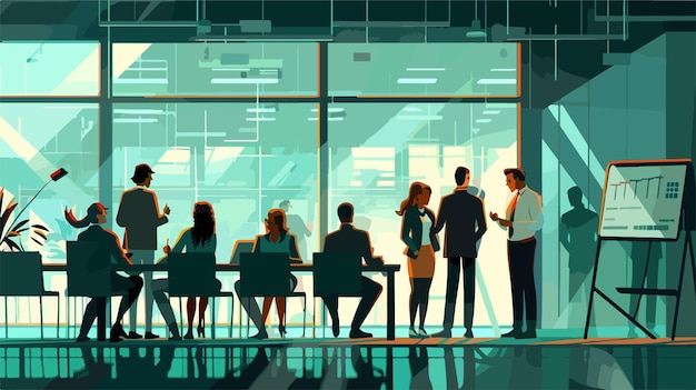 Vector a cartoon illustration of people in a meeting room