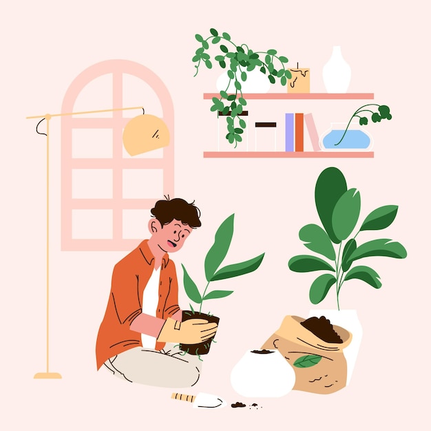 Cartoon illustration of people taking care of plants