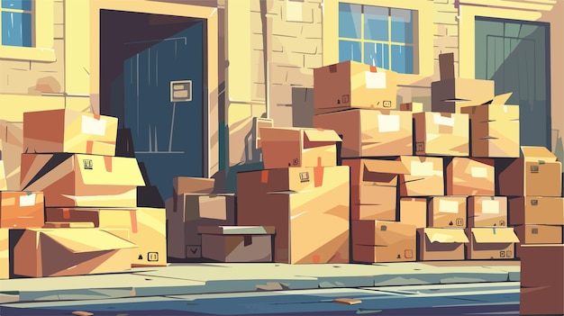 a cartoon illustration of a pile of boxes with the letter p on it