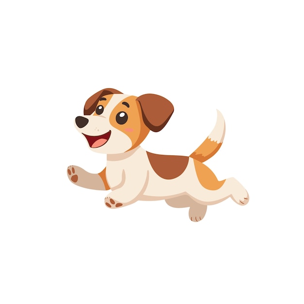 Cartoon illustration of a playful puppy with brown patches jumping joyfully