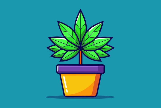 Vector cartoon illustration of a pot with a plant on it