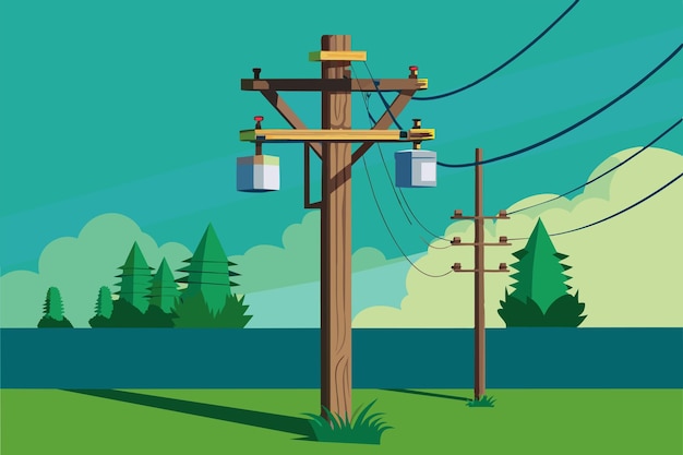 Vector a cartoon illustration of a power pole with lights on it