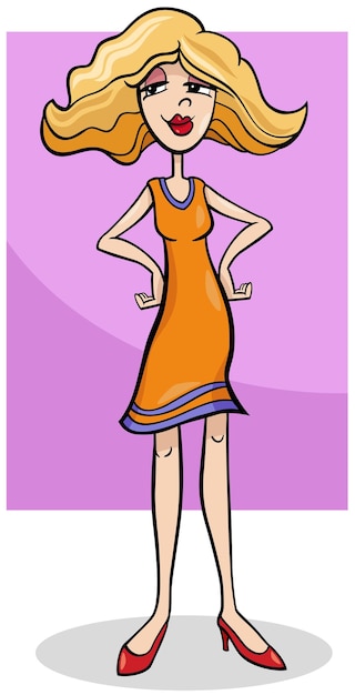 Cartoon illustration of pretty woman or girl character