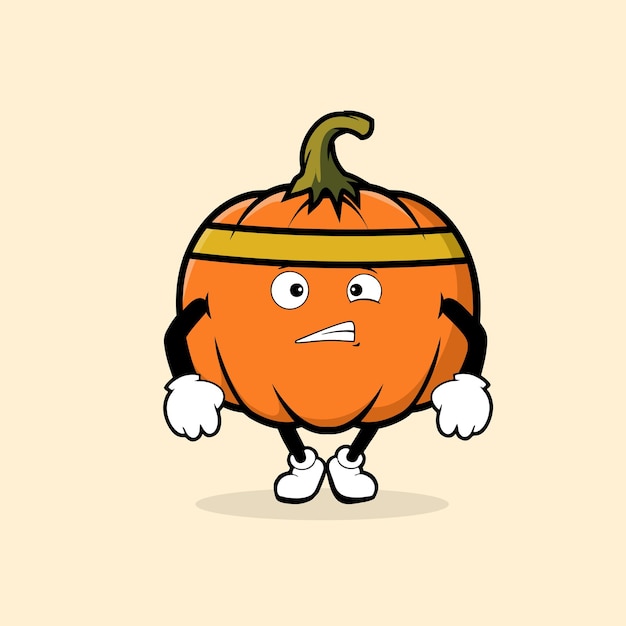 Cartoon illustration of a pumpkin with a face on its face.