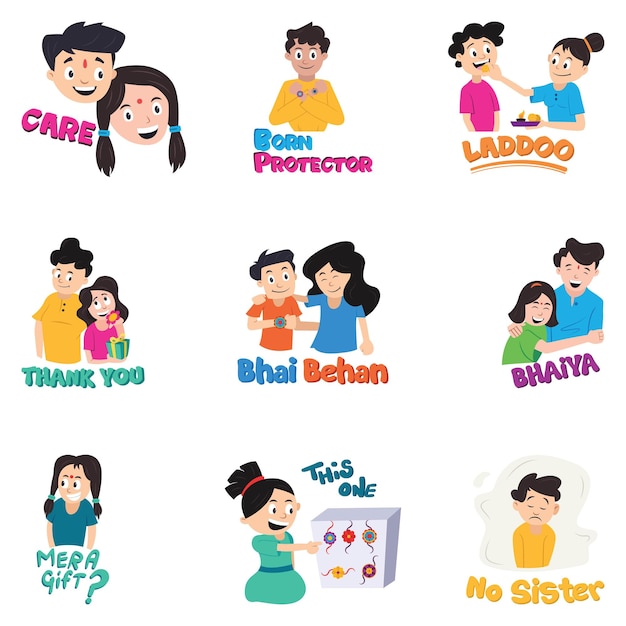 Cartoon illustration of rakhi sticker set