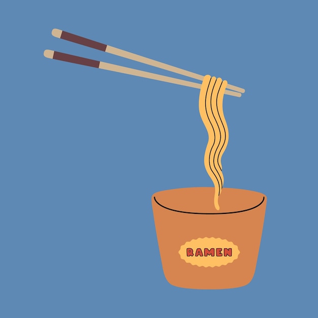 Cartoon illustration of ramen Asian noodles Cartoon illustration of ramen Asian noodles with chopsticks