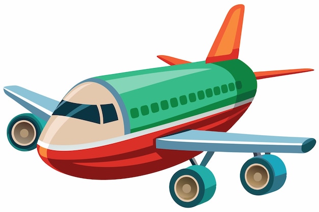 Cartoon illustration of a red green and blue airplane