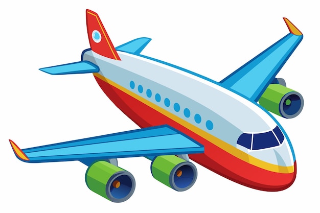 Vector cartoon illustration of a red white and blue airplane