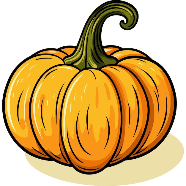 Cartoon Illustration of a Ripe Orange Pumpkin