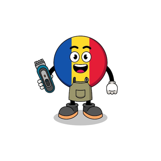 Cartoon Illustration of romania flag as a barber man character design