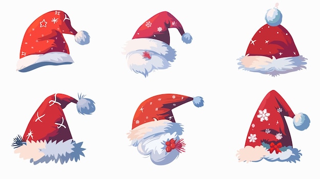 Vector a cartoon illustration of santa hats with a white background