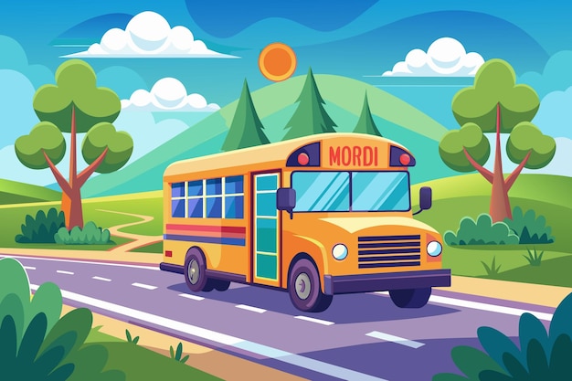 Vector a cartoon illustration of a school bus with the word stag on it