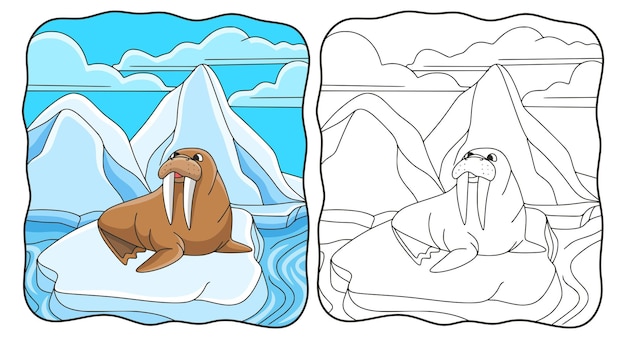 Cartoon illustration the seal is on the ice book or page for kids