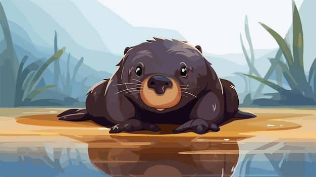 Vector a cartoon illustration of a seal laying on a log